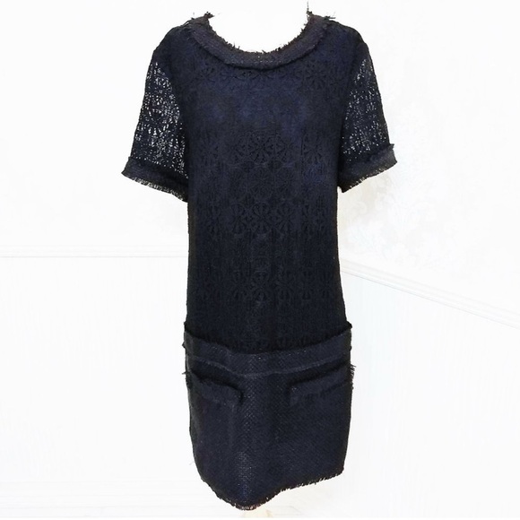 Rachel Zoe Lace & Tweed Shift Dress in Navy Blue - Picture 2 of 6
